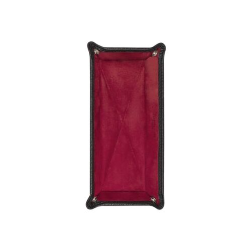 Vide-Poche L (21x15cm) Tablett mit hochgezogenen Rändern, schwarzer Außenverkleidung und tiefrotem Wildleder innen, von oben auf weißem Hintergrund.