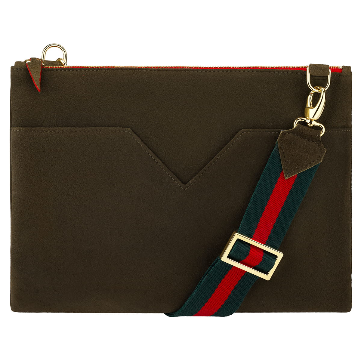 Clutch „Claire", (Vintage Hirschleder, sämisch, braun-oliv-grau)