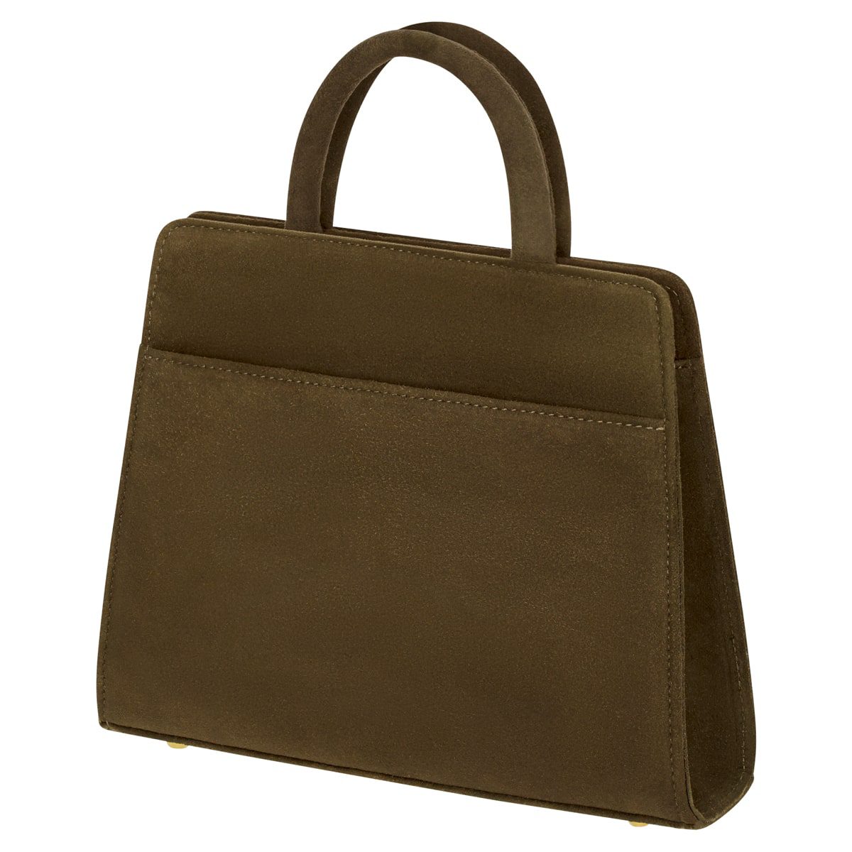 Die Clutch "Paris/Cortina" aus echtem braunen Hirschleder zeichnet sich durch eine strukturierte Form, kurze Doppelgriffe und ein Steckfach auf der Vorderseite aus, das sich vor einem weißen Hintergrund präsentiert.